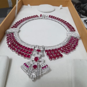 Collier Art déco en rubis Nawanagar, argent sterling 925, inspiré du design Ocean's 8, bijoux de mariée, style victorien, réplique