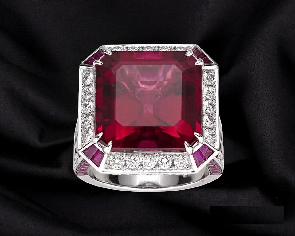 Edwardian Ruby Asscher Cut Cocktail Ring, Women's Jewelry, 925 Sterling ...