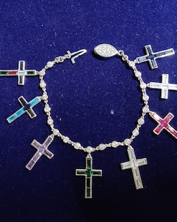 Wallis Simpson Cross Charm Bracelet for Her, 925 Sterling Silver
