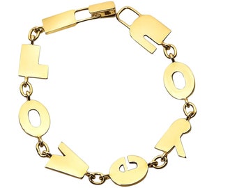 Ik hou van je bedelarmband • 14K geel goud vergulde zilveren armband voor vrouwen • Verklaring armband • Cadeau voor vriendin