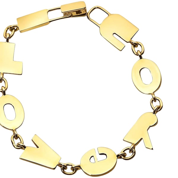 Ik hou van je bedelarmband • 14K geel goud vergulde zilveren armband voor vrouwen • Verklaring armband • Cadeau voor vriendin