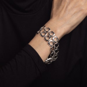 Square Shape Double Row link Women Bracelet 925 Sterling Silver Estate Jewelry, Statement Jewelry, Gift For Girlfriend, High Luxury Jewelry
