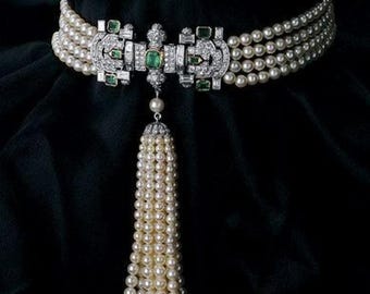 Colar gargantilha com pingente de pérolas em prata de lei 925, colar gargantilha com pingente de esmeralda