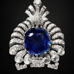 Victorian Blue Sapphire Cushion Cut Diamond Brooch Art Deco Wedding Brooch Fine Jewelry 925 Silver Vintage Style Women/Men Brooch Pin