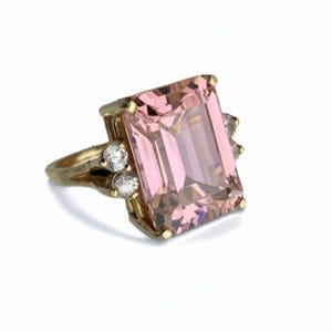 Emerald Cut Pink Sapphire Engagement Ring, 925 Sterling Silver Wedding Jewelry Yellow Gold Plated Women&#39;s Solitaire Ring, Anniversary Gift