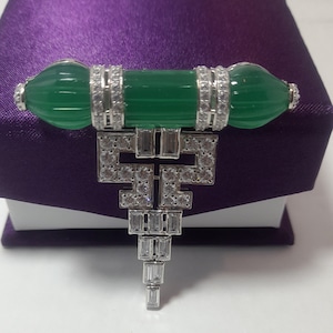 Broche antiguo tallado con esmeralda y diamante (CZ), elegante broche de plata de ley 925 de gran pureza para mujeres y hombres, prendedor de abrigo, regalo de Navidad