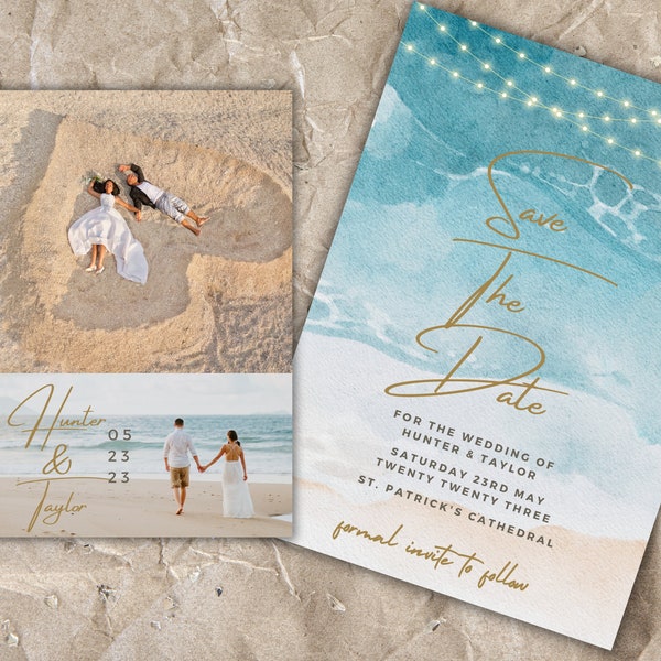 Beach Wedding Save The Date, Photo Save The Date Invite, Save The Date Template, Save The Date Editable & Printable, Beach Save the Date