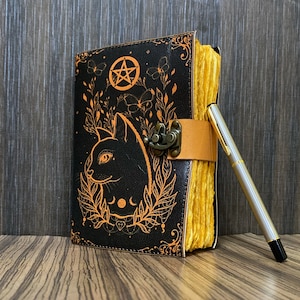 Celtic cat leather journal Blank spell book of shadows Gift for Him gift for her sketchbook grimoire journal notebook Fairy Irish Cat-sìth