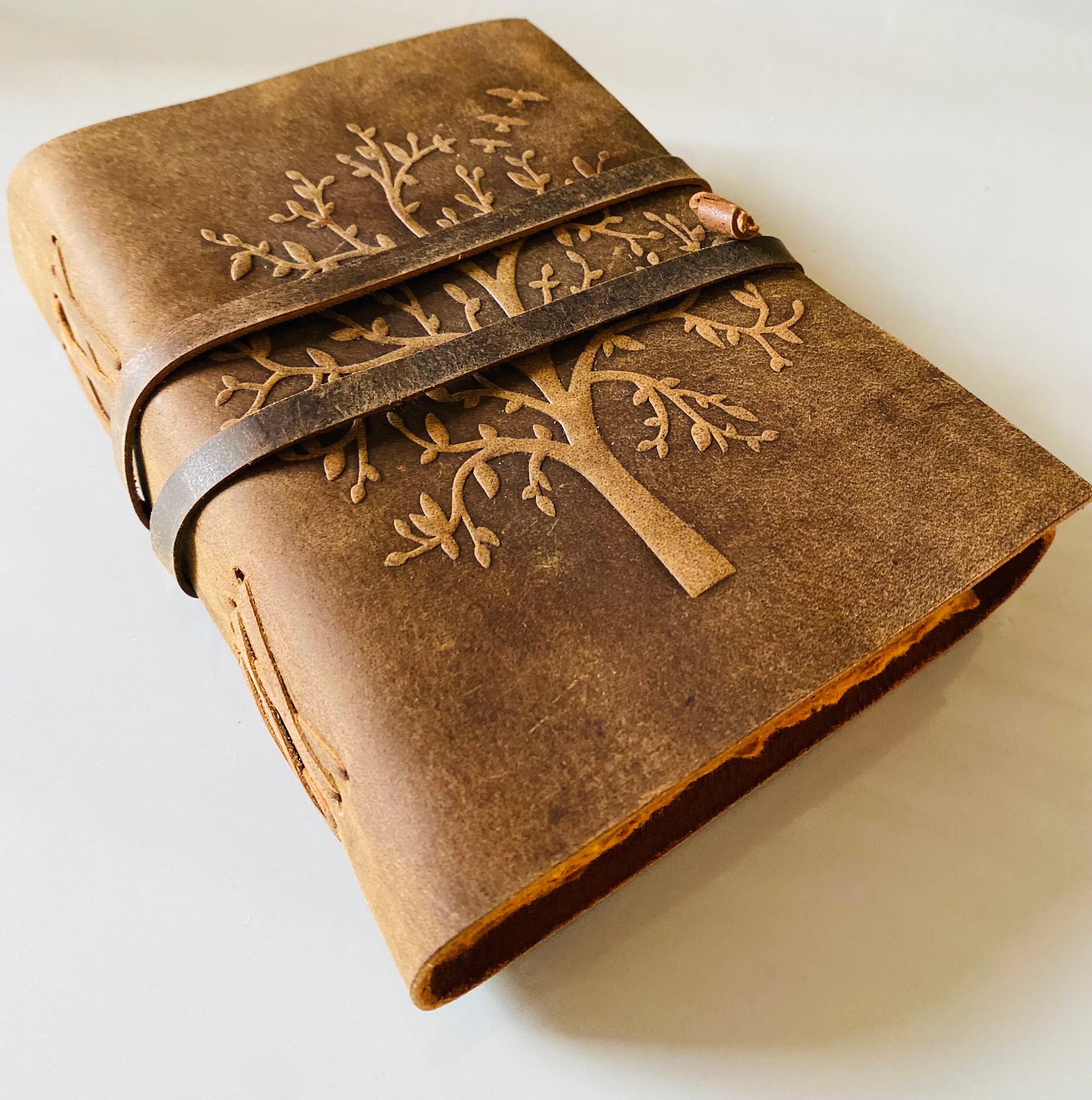 Tree of Life Leather Bound Journal, Vintage Journal, Antique Paper, Embossed Tree Leather