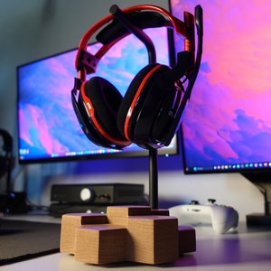 Wood Headphone Stand - CNC Maple, Powder Coated Aluminum