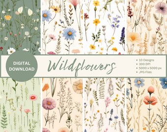Patrón sin costuras de flores silvestres de Pascua, papel de álbum de recortes imprimible de texturas imprimibles en colores pastel de flores silvestres sin costuras