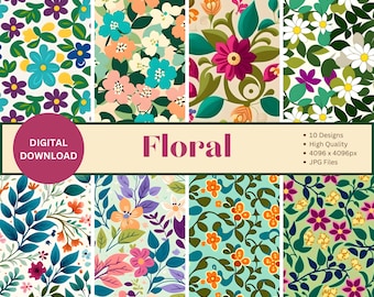 Floral Digital Paper, seamless floral flower printable textures printable scrapbook paper