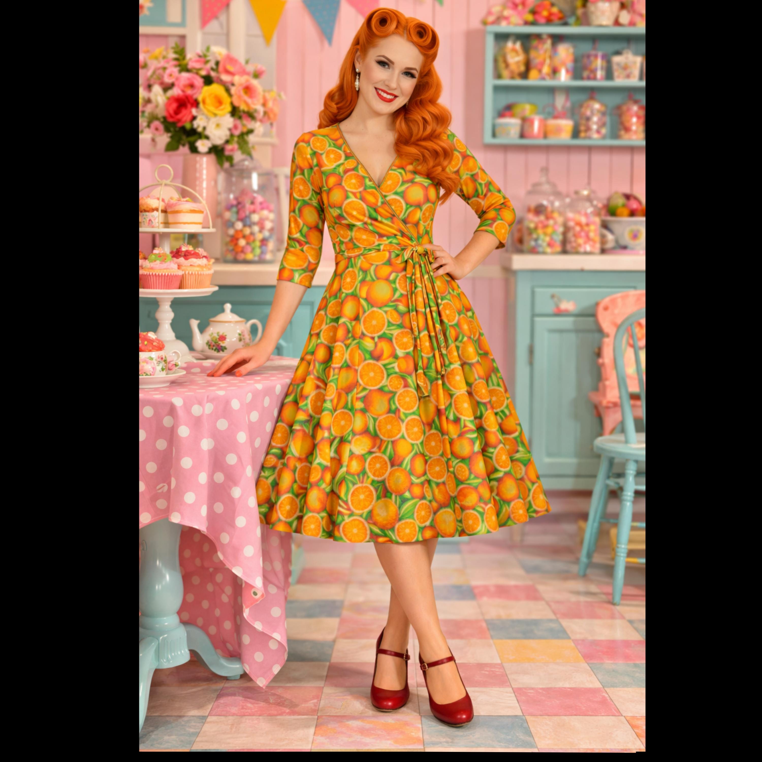 orange fruit dress women Orange Fruit Print Dress
