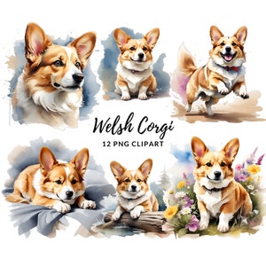 Welsh Corgi Clipart - 12 PNG's van hoge kwaliteit, Digitale Download, Kaart maken, Clipart, Digitale Papierambachten, Junk Journal