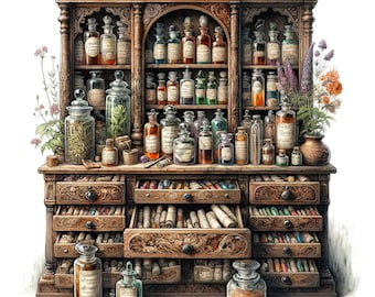 Apothecary Cabinet Clipart - 13 High Quality PNGs, Memory Books, Junk Journals, Scrapbooks, Planners, Commercial Use, Digital Download