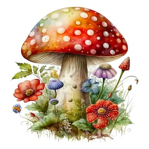 Clipart de champignons vénéneux magiques - 12 PNG de haute qualité, livre de souvenirs, journaux indésirables, albums de coupures, agendas numériques, usage Commercial