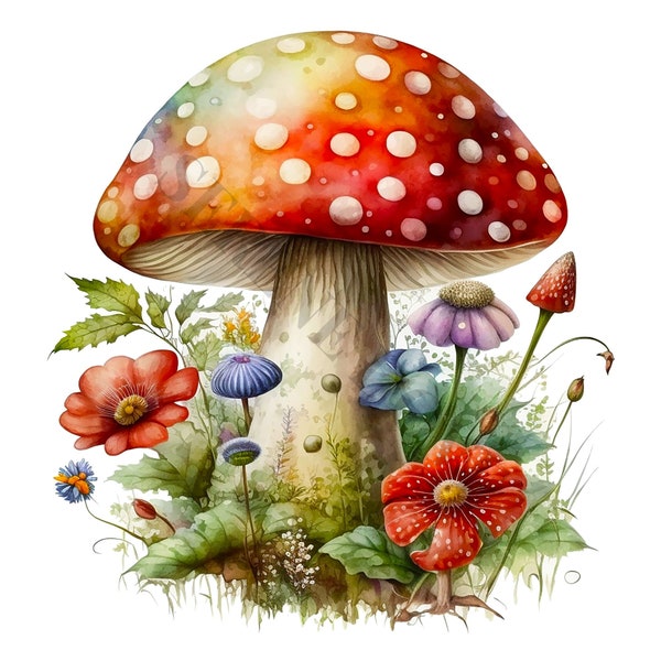 Magical Toadstools Clipart - 12 High Quality PNGs, Memory Book, Junk Journals, Scrapbooks, Digital Planners, Commercial Use