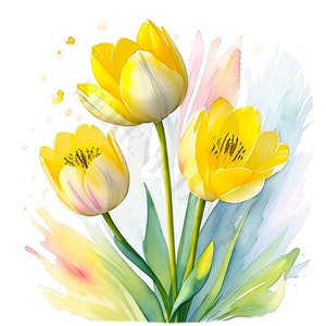Gele Tulp Clipart Bundel - Aquarel Lentebloemen PNG, Floral Junk Journal, Bruiloft Uitnodiging, Digitale Planner, Collage Afbeeldingen