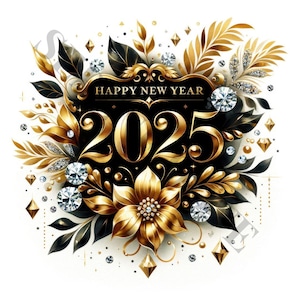 Felice anno nuovo 2025 Set 3 Clipart - 14 JPG di alta qualità, libro dei ricordi, diari spazzatura, album di ritagli, pianificatori digitali, commerciale, sublimazione