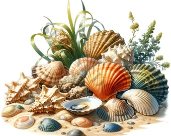 Seashells Clipart - 14 High Quality PNGs, Memory Book, Junk Journals, Scrapbooks, Digital Planners, Commercial Use, Sublimation