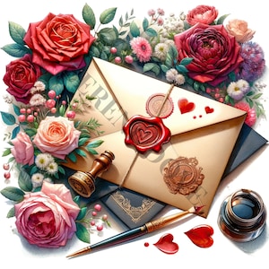 Love Sobres Clipart - 14 PNG de alta calidad, Libro de memoria, Diarios basura, Álbumes de recortes, Planificadores digitales, Uso comercial, Sublimación