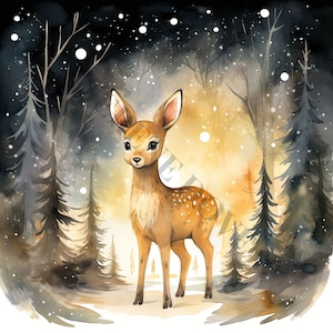 Cute Christmas Fawn Clipart - 19 High Quality JPGs, Digital Paper Crafting, Digital Planner, Apparel, Watercolor, Digital Download