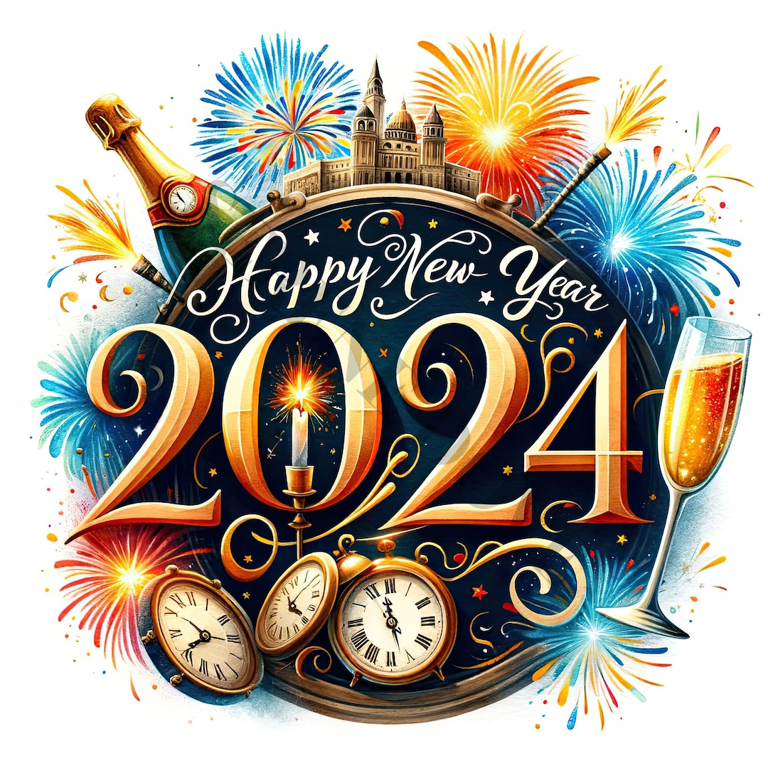 Happy New Year 2024 Clipart 14 High Quality Jpgs, Digital Paper
