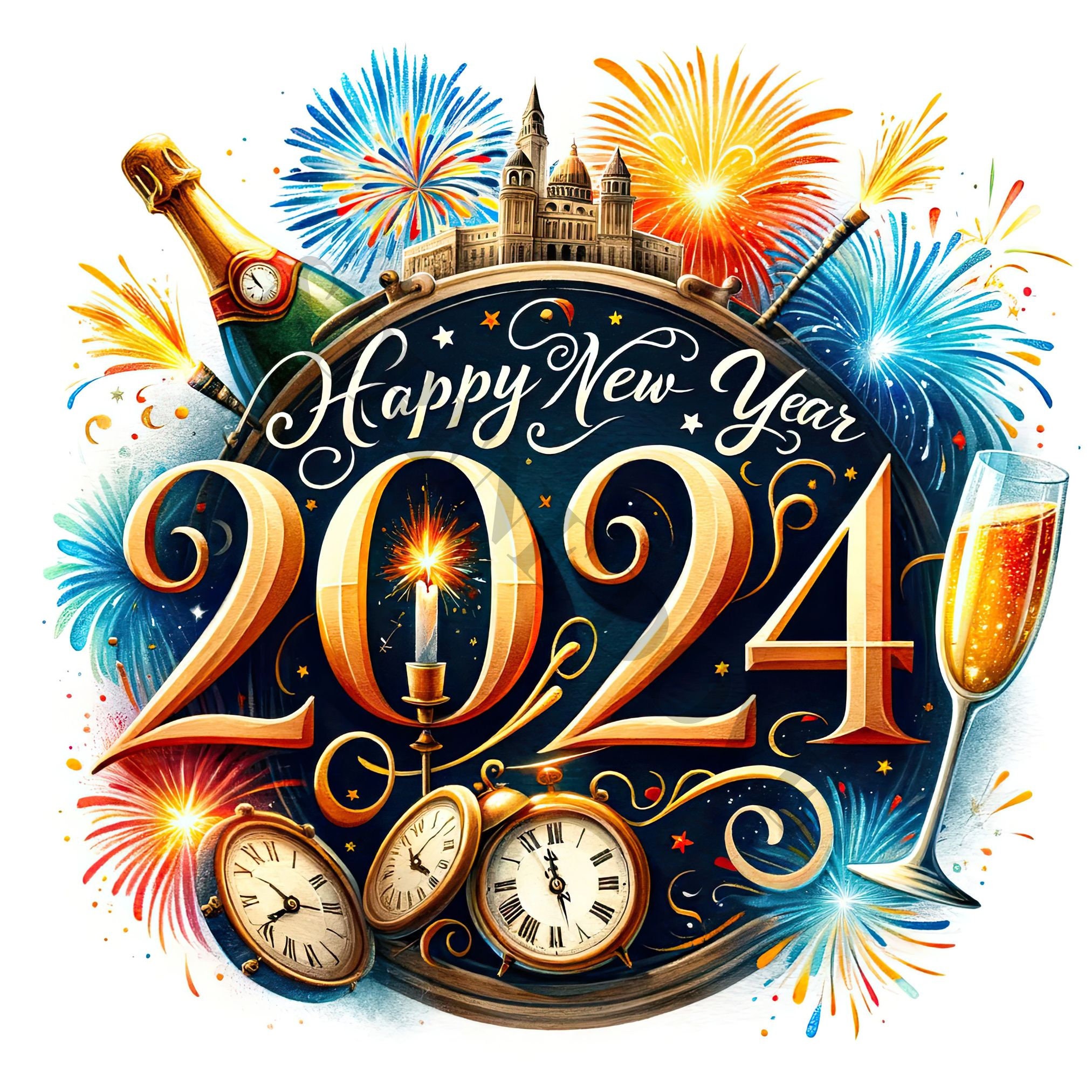 Feliz Año Nuevo 2025 Clipart 14 JPG de alta calidad Etsy México
