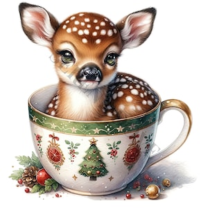 Clipart bébés animaux dans une tasse - 17 fichiers PNG de haute qualité, livre de souvenirs, journaux indésirables, albums de coupures, agendas numériques, usage commercial, sublimation