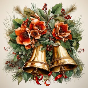 Christmas Bells Clipart - 12 High Quality JPGs, Digital Paper Crafting, Digital Planner, Apparel, Watercolor, Digital Download