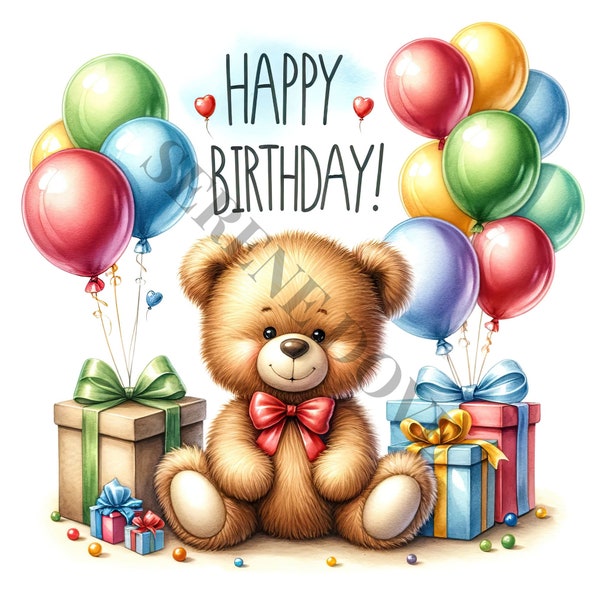 Anniversaire ours en peluche ensemble 2 Clipart - 15 PNG de haute qualité, livre de souvenirs, journaux indésirables, albums de coupures, agendas numériques, usage commercial, sublime