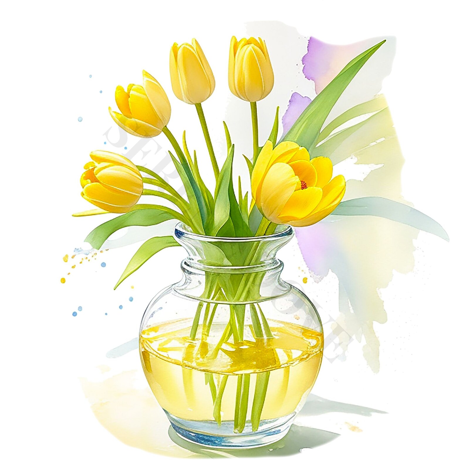 Yellow Tulip Clipart Bundle - Watercolor Spring Flowers PNG, Floral ...