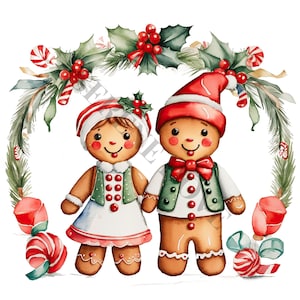 Gingerbread Boy And Girl Clipart - 12 PNG de alta calidad, descarga digital, fabricación de tarjetas, diario basura, artesanía de papel digital, sublimación