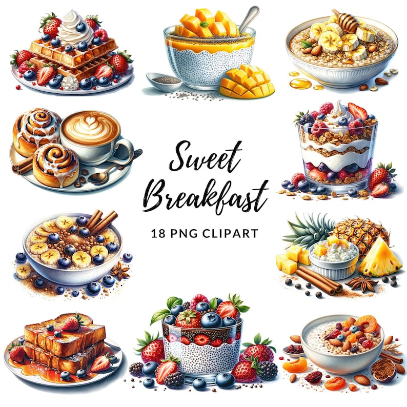 Sweet Breakfast Clipart 18 High Quality Pngs Memory Book - Etsy