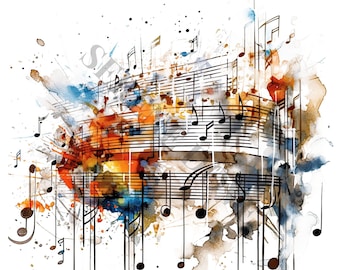 Music Notes Clipart - 12 High Quality PNGs, Digital Paper Crafting, Digital Planner, Apparel, Watercolor, Digital Download, Sublimation