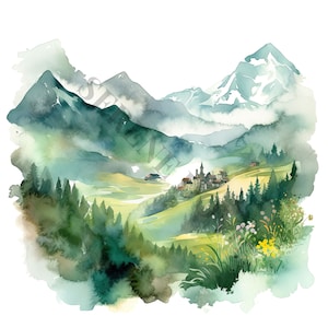 Clipart montagnes nuageuses - 14 PNG de haute qualité, agenda numérique, journal indésirable, scrapbooking, livre de souvenirs, usage commercial, téléchargement numérique