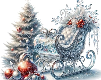 Santa Claus Sleigh Clipart - 12 High Quality PNGs, Memory Book, Junk Journals, Scrapbooks, Digital Planners, Commercial Use, Digital