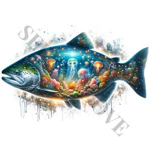 魚のクリップアート - 15 種類の高品質 PNG、メモリーブック、ジャンクジャーナル、スクラップブック、デジタルプランナー、商用利用、昇華