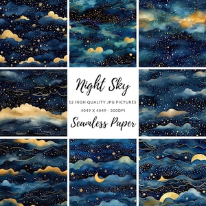 Cielo notturno - 12 fogli di carta senza giunture, 13 x 13, carta per album, diari, carta di supporto, creazione di biglietti, artigianato, download digitale