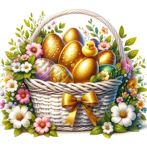 Clipart di uova di Pasqua dorate - 13 PNG di alta qualità, libro dei ricordi, diari spazzatura, album di ritagli, uso commerciale, sublimazione