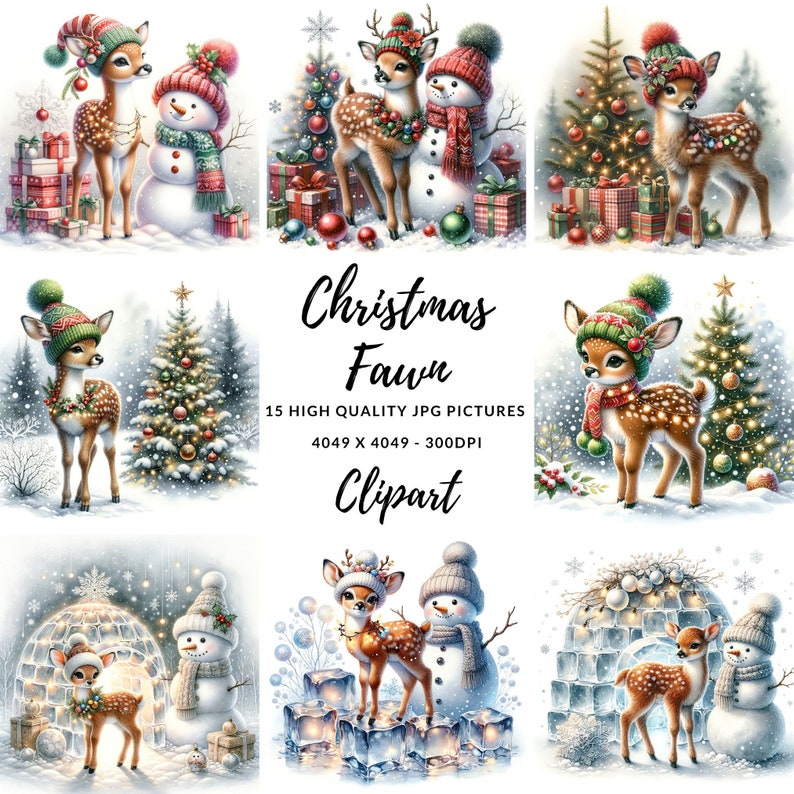 Christmas Fawn Clipart - 15 High Quality Pngs/jpgs, Digital Paper ...