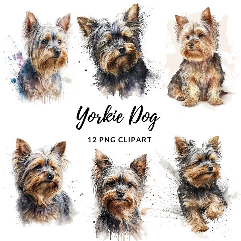 Yorkie Dog Clipart - 12 High Quality Pngs, Digital Planner, Junk ...