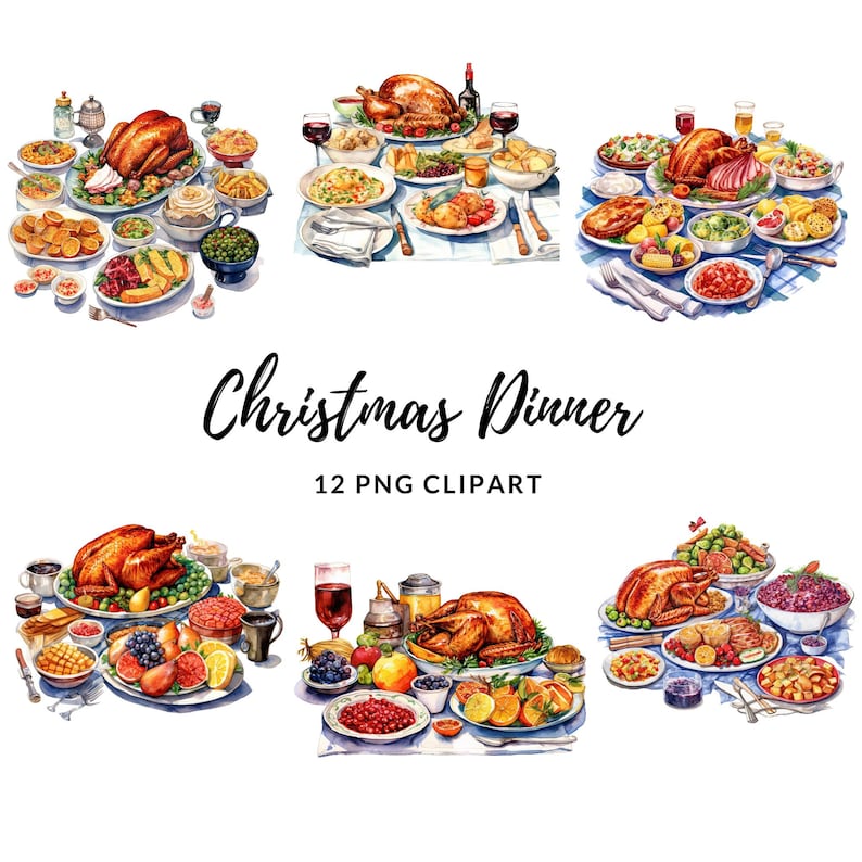 Christmas Dinner Clipart 12 High Quality Pngs Digital - Etsy