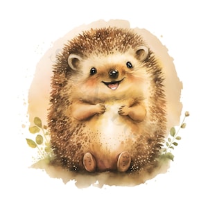 Happy Hedgehog Clipart 12 High Quality Watercolor Pngs, Digital ...