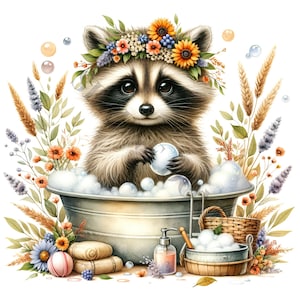 Lindo mapache clipart - 15 PNG de alta calidad, descarga digital, creación de tarjetas, imágenes prediseñadas, artesanía de papel digital, sublimación