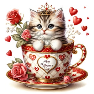 Clipart chaton Saint-Valentin - 16 PNG de haute qualité, téléchargement numérique, fabrication de cartes, clipart, créations numériques en papier, sublimation