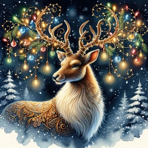 Christmas Reindeer Clipart - 12 JPG de haute qualité, fabrication de papier numérique, planificateur numérique, vêtements, aquarelle, téléchargement numérique