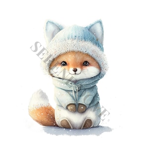 Clipart renard mignon d'hiver - 12 PNG de haute qualité, création numérique sur papier, agenda numérique, vêtements, aquarelle, téléchargement numérique, sublimation