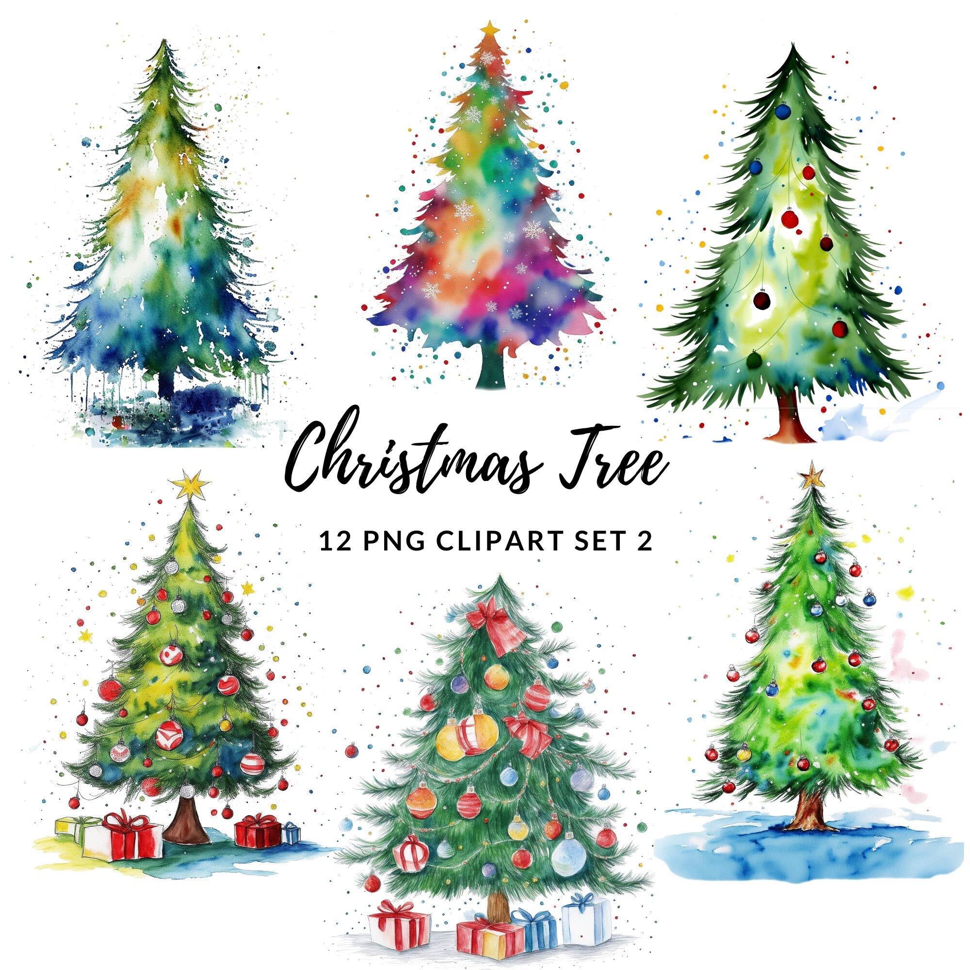 Christmas Tree Set 2 Clipart - 12 High Quality Pngs, Digital Download ...