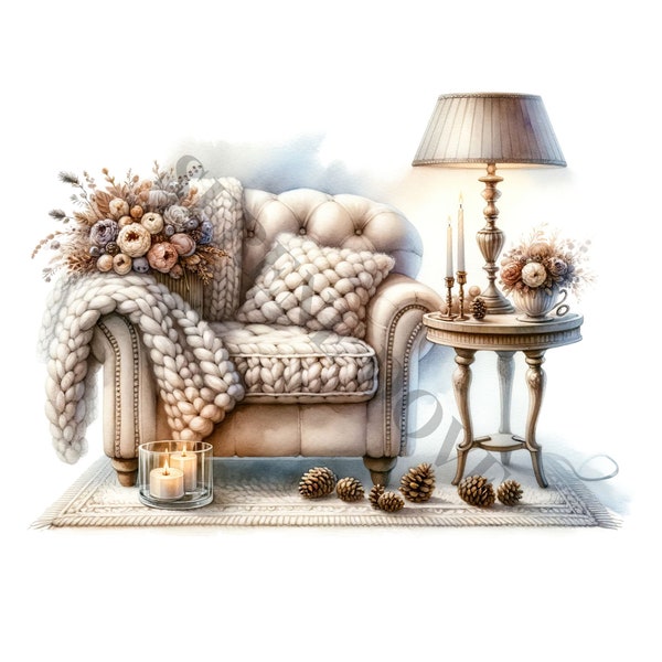 Cozy Home Decor Clipart - 19 PNG de haute qualité, Livre de mémoire, Junk Journals, Scrapbooks, Planificateurs numériques, Utilisation commerciale, Téléchargement numérique